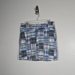 Merona Womens Fall Patchwork Plaid Blue and Pink Above Knee Pencil Skirt
